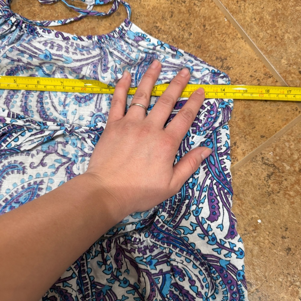 J.Crew Halter-Neck Linen Blend Beach Dress Purple Paisley XS Resort Coastal - Picture 5 of 10